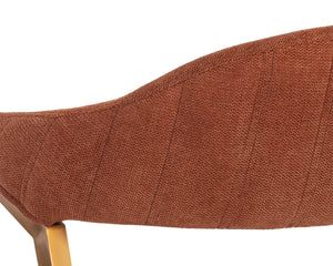 Sunpan Burgos Dining Armchair - Modern Curved Seatback with Gold Stainless Steel Frame for Stylish Dining Belfast Rust