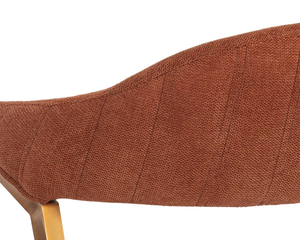 Sunpan Burgos Dining Armchair - Modern Curved Seatback with Gold Stainless Steel Frame for Stylish Dining Belfast Rust