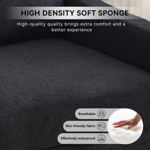 English Elm 011-Teddy Plush Swivel Accent Chair with High Back, Rivet Trim, 360° Rotation, Storage & Pockets Black W527P190836