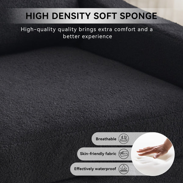 English Elm 011-Teddy Plush Swivel Accent Chair with High Back, Rivet Trim, 360° Rotation, Storage & Pockets Black W527P190836