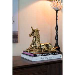 English Elm 11x4.5x9" Flora & Fauna Unicorn Figurine Metallic Gold Ceramic 9" Storybook Whimsy Centerpiece Décor Standout Gift W2078P311857