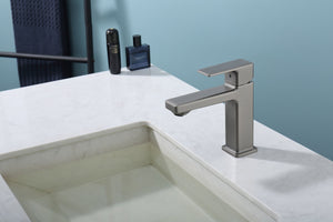 English Elm Gun Gray Single Hole Bathroom Faucet - Modern Sink Fixture With Easy Install & Two Hoses Included T3177P289655