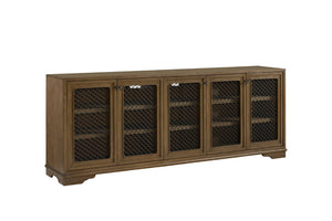 English Elm 84" Hickory Veneer Console with Metal Mesh Doors Transitional Living Room Credenza B2699P443195