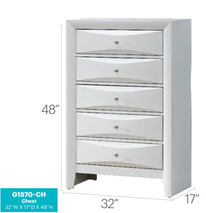 English Elm Marilla Elegant Silver Chest with Dovetail Drawers, Nickel Hardware, Durable Wood Veneers for Home Storage White 52 L x 33 W x 20 H B078118254
