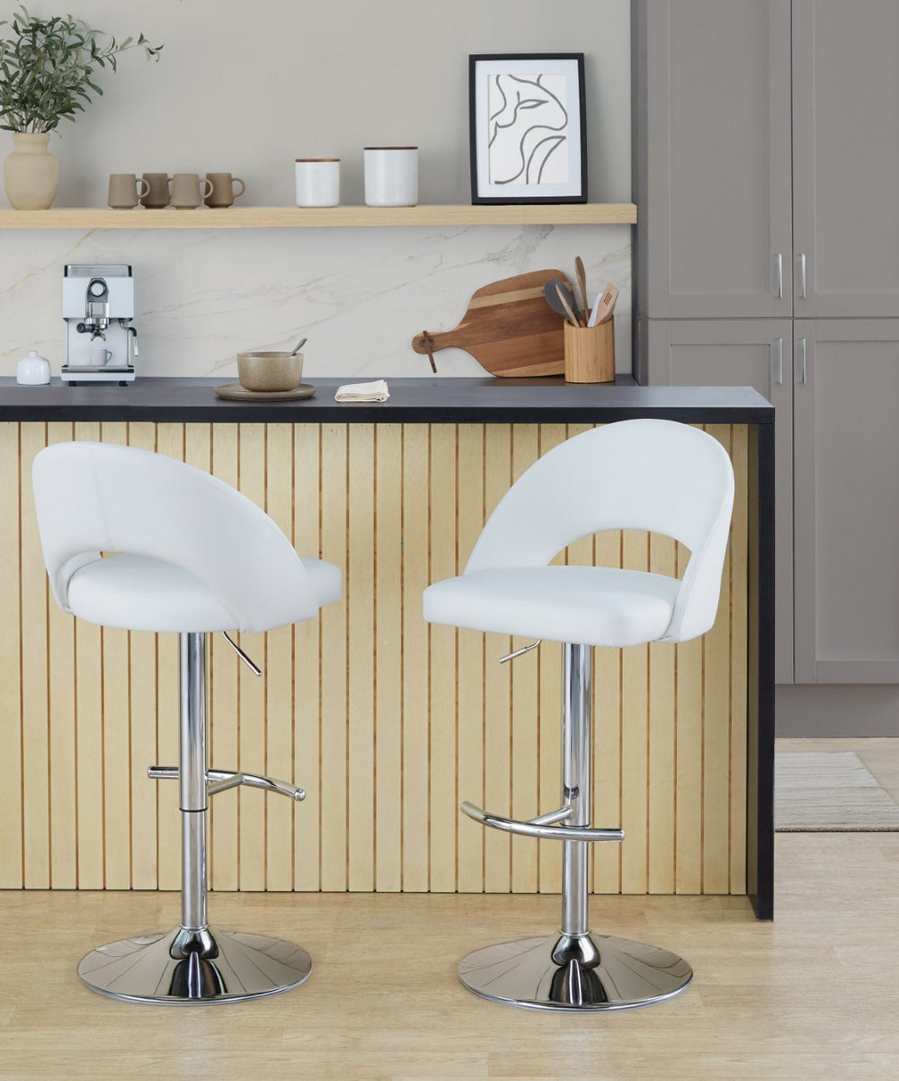 English Elm Adjustable Swivel Barstools Set of 2 Fabric Seat Black Metal Base Kitchen Counter White B202S02012