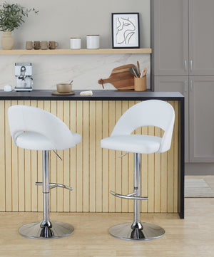 English Elm Adjustable Swivel Barstools Set of 2 Fabric Seat Black Metal Base Kitchen Counter White B202S02012