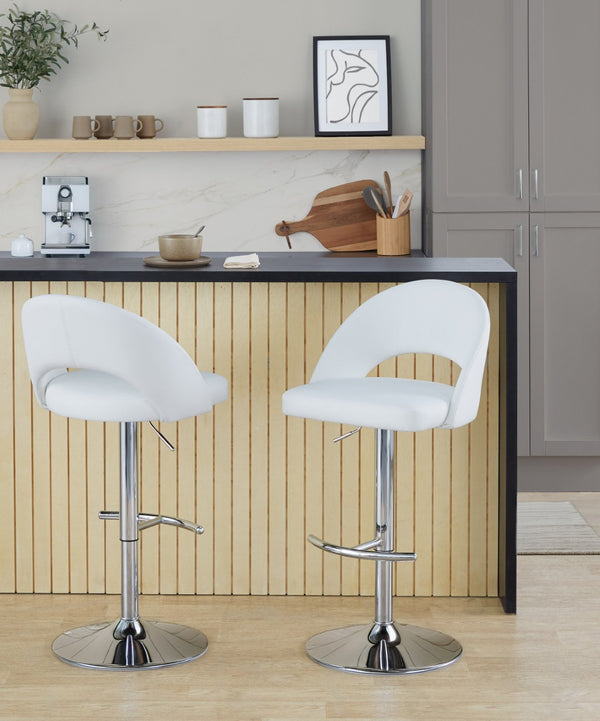 English Elm Adjustable Swivel Barstools Set of 2 Fabric Seat Black Metal Base Kitchen Counter White B202S02012