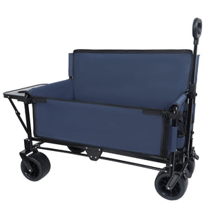 English Elm 3-in-1 Convertible Utility Wagon with Folding Tabletop Bench Seat All-terrain Wheels Dark Blue W2932P320638