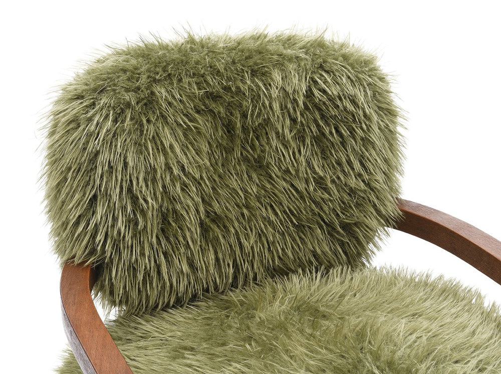 English Elm 1Pc Accent Chair - Plush Faux Fur Upholstery With Raked Wooden Arms For Cozy Contemporary Style B2741P401370