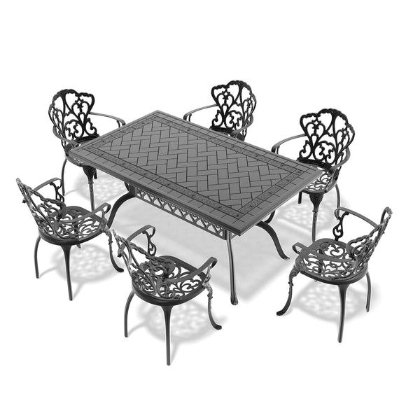 English Elm (Cushions Cushions 7-Piece Cast Aluminum Patio Set With Off-White Cushions - Durable, Stylish & Comfortable Dining W1710S00401