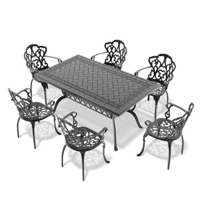 English Elm 7-piece Cast Aluminum Outdoor Dining Set with Petal Motif Detail and Weather Resistant Frame W1710S00577