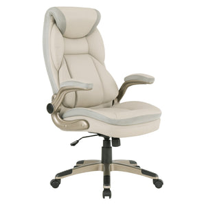 OSP Home Furnishings Exec Bonded Leather Office Chair with Lumbar Support Padded Arms and Ergonomic Tilt Taupe ECH17051-EC21