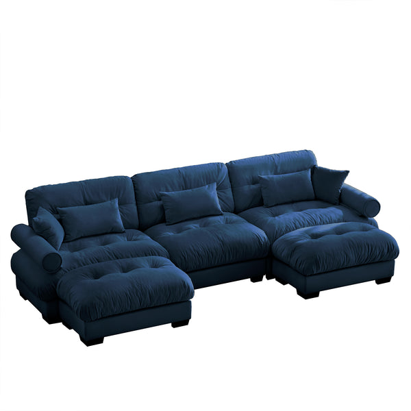 English Elm U Shape Velvet Modular Sectional Sofa with Movable Ottomans, Deep Cloud Seats and Bolster Arms Blue W714S01118