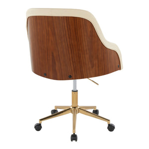 English Elm Office Swivel Chair with Gold Base Walnut Accents and Cream Faux Leather Seat B202P474168