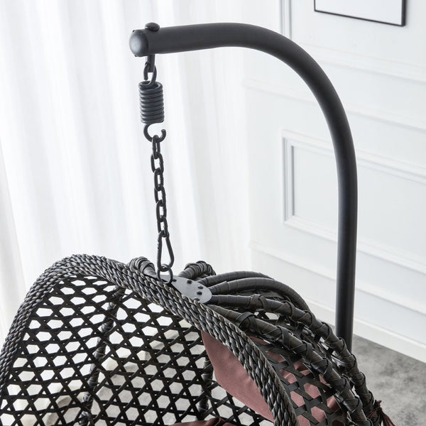 English Elm Egg Swing Chair Freestanding Woven Rattan Basket Seat with Cushion for Patio Bedroom W1512P494633