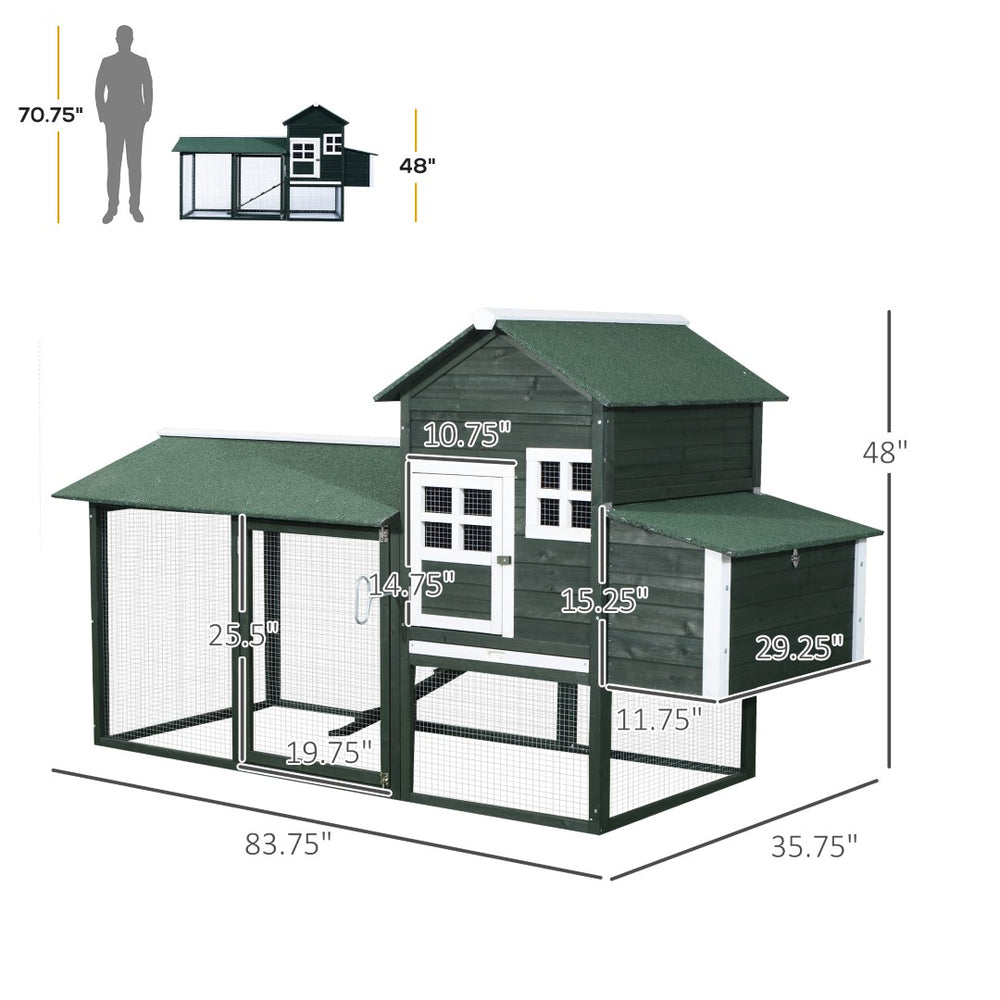 English Elm Chicken Coop with Enclosed Run Nesting Box Asphalt Roof Fir Wood Backyard Hen House T3971S00004