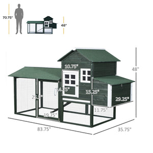 English Elm Chicken Coop with Enclosed Run Nesting Box Asphalt Roof Fir Wood Backyard Hen House T3971S00004