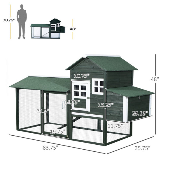 English Elm Chicken Coop with Enclosed Run Nesting Box Asphalt Roof Fir Wood Backyard Hen House T3971S00004