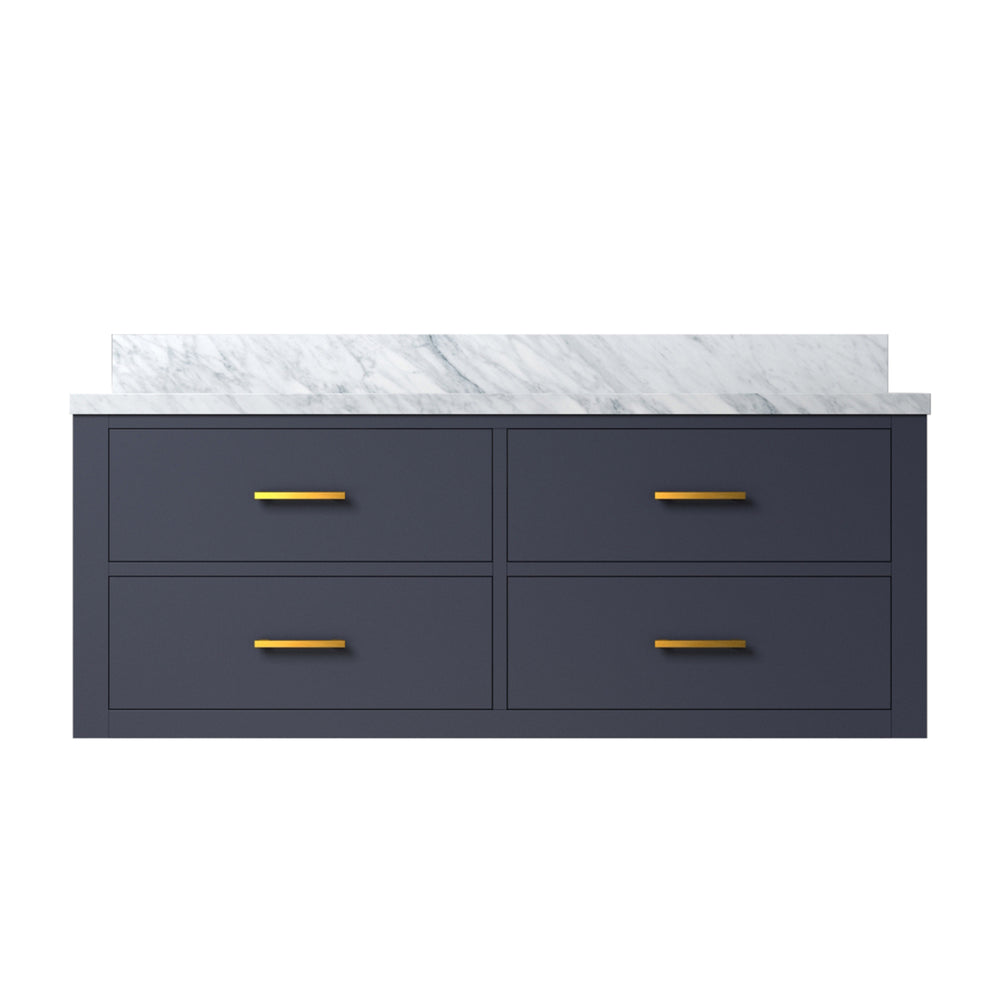 English Elm Blue Single Bath Vanity With Carrara Marble Top - Elegant 48" W, Soft-Close Drawers & Storage Solution B2731P258004