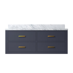 English Elm Blue Single Bath Vanity With Carrara Marble Top - Elegant 48" W, Soft-Close Drawers & Storage Solution B2731P258004