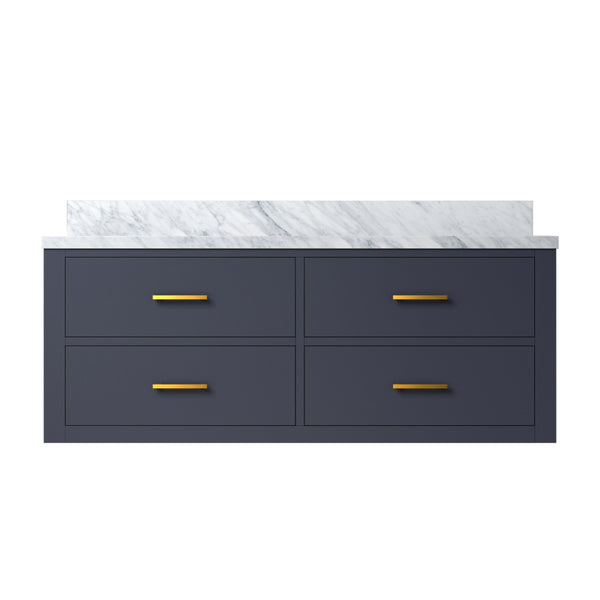 English Elm Blue Single Bath Vanity With Carrara Marble Top - Elegant 48" W, Soft-Close Drawers & Storage Solution B2731P258004