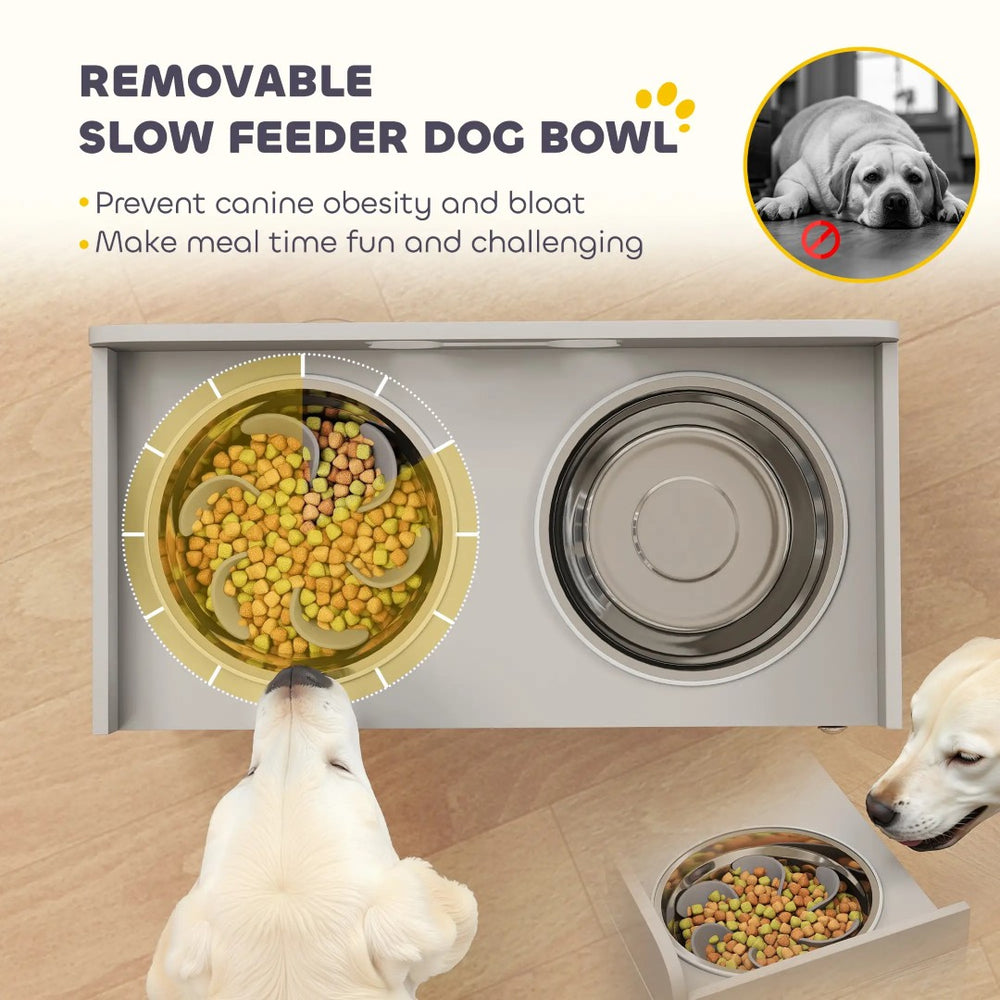 English Elm Pet Feeder Station with Mdf Storage Cabinet and Raised Stainless Steel Bowls for Large Dogs T3971P415004