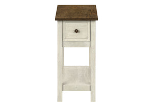 English Elm Accent Table, Two-Tier Narrow Design With Storage Drawer, Antique White & Brown Finish For Versatile Use B2710P219471