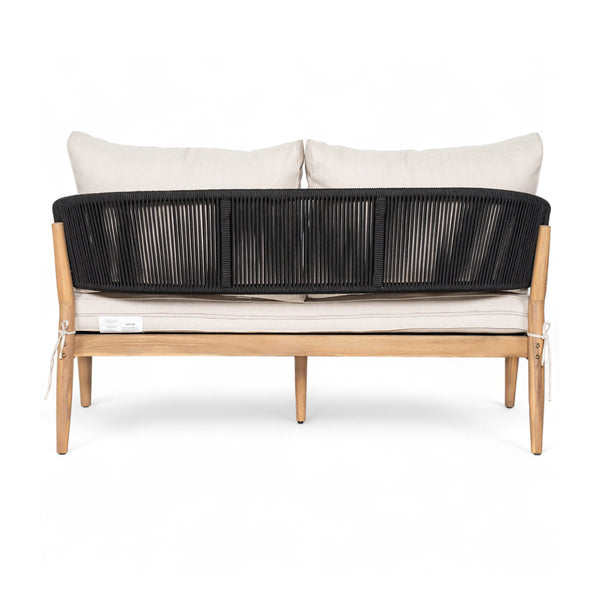 English Elm Christopher Knight Home® - Verona Acacia Wood Outdoor Chat Set with Plush Cushions, Hand-Braided Rope Accents, Weatherproof Finish Beige,Black,Natural VERONA4CTBLK