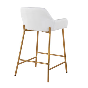 English Elm Daniella Glam Counter Stool Set Of 2 - Gold Metal Frame With White Faux Leather, Stylish Comfort! B202S00040