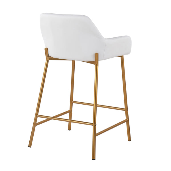 English Elm Daniella Glam Counter Stool Set Of 2 - Gold Metal Frame With White Faux Leather, Stylish Comfort! B202S00040