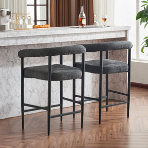 English Elm Modern Upholstered Bar Stools with Boucle Fabric and Armrests, Sturdy Metal Frame, Ergonomic Comfort DARK GREY W1901P264275