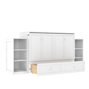 English Elm Full-Size Murphy Bed With Stylish Storage Drawers & Shelves – Perfect For Compact Spaces & Guests! W1580S00251