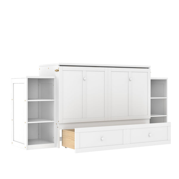 English Elm Full-Size Murphy Bed With Stylish Storage Drawers & Shelves – Perfect For Compact Spaces & Guests! W1580S00251