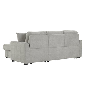 English Elm U_style Modular Sectional Sleeper Sofa with Storage Chaise and Cup Holders for Living Room Grey WY000467AAE