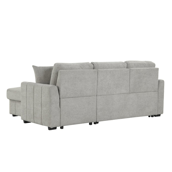 English Elm U_style Modular Sectional Sleeper Sofa with Storage Chaise and Cup Holders for Living Room Grey WY000467AAE