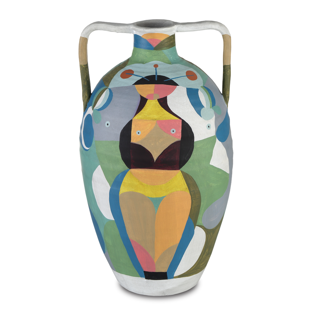 Amphora Vibrant Terracotta Vase with Cubist Motifs - A Colorful Art Piece for Modern Spaces