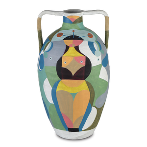Amphora Vibrant Terracotta Vase with Cubist Motifs - A Colorful Art Piece for Modern Spaces