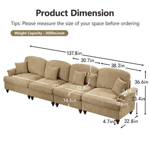 English Elm Elegant Mid Century 4-Seater Sofa Couch With Removable Pleat Skirts, Flared Arms & Cozy Chenille Design W3041S00249