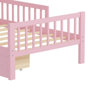 English Elm Twin Size Bed With Pink Finish, Headboard Storage, Under-Bed Drawers & Guardrails For Kids' Safety N733P272374H-GIGA