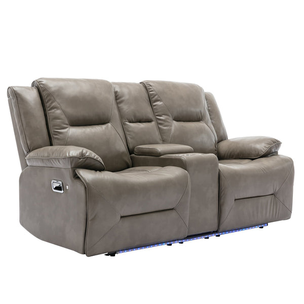 English Elm 2 Seater Home Theater Recliner with LED Light Strip, Dual Cup Holders & Hidden Storage Box, Comfortable Manual Reclining Seating for Living Room Grey WF323622AAE