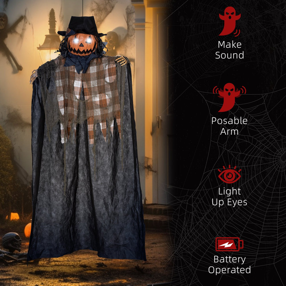 English Elm Homcom 6' Life-Size Hanging Pumpkin Ghost With Light-Up Eyes, Sound Activation & Creepy Audio Effects W2225P229449