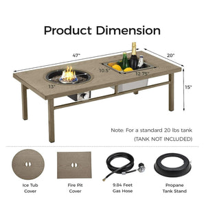 English Elm 47" Outdoor Aluminum Fire Pit Table 50000 Btu Propane with Ice Bucket Station Beige B082P454968