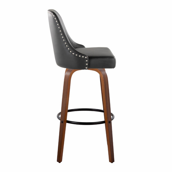 English Elm 30" Swivel Barstools Set of 2 Walnut Bentwood Faux Leather Chrome Nailhead Bar Height B202S01948