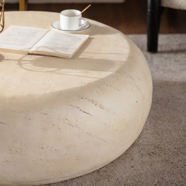 English Elm Mgo Mid-Century Round Coffee Table - Vintage Faux Stone Accent For Living Room, Office, Or Apartment W3081P344038
