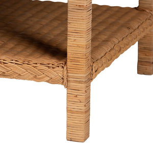 English Elm Bohemian Braided Rattan Coffee Table with Open Shelf for Organic Living Room Style B2750P467768