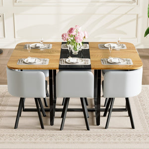 English Elm 7-piece Modern Dining Set Seats Six with Two-tone Wood Table and Gray Pu Chairs W3875S00126