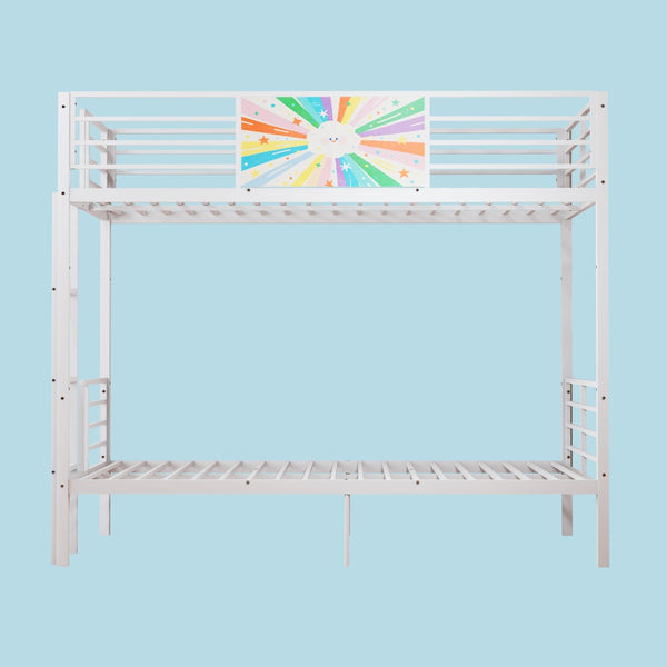 English Elm Metal Full Size Bunk Bed Convertible Steel Frame with Safety Guardrail for Kids W3752S00014