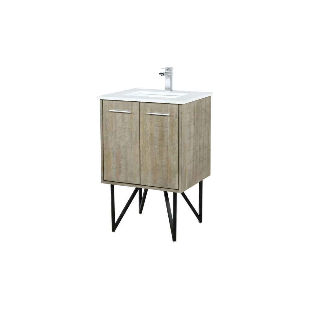 English Elm Rustic Acacia Bath Vanity 24" W With White Quartz Top, Chrome Faucet, Soft-Close Storage Solution B2731P259590-GIGA