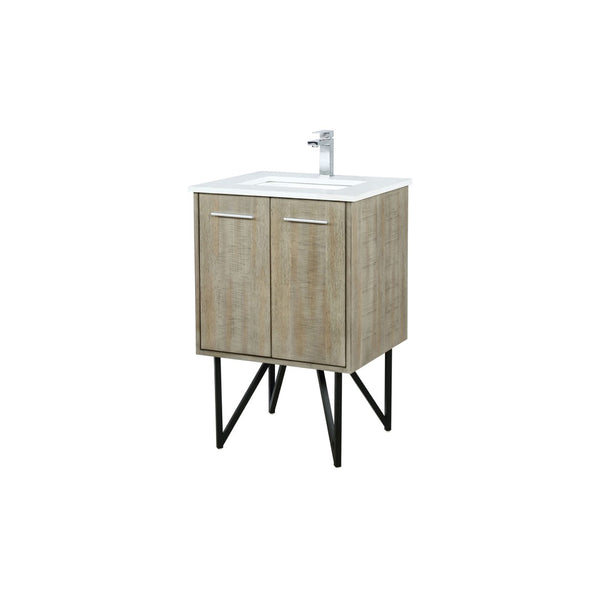 English Elm Rustic Acacia Bath Vanity 24" W With White Quartz Top, Chrome Faucet, Soft-Close Storage Solution B2731P259590-GIGA