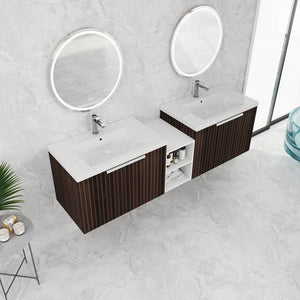 English Elm 72 Inch Soft Close Vanity with Resin Sink & Small Shelves, Wall-Mounted 72" Dual-Door Storage, Eco Plywood Finish W999S00261